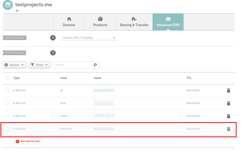 Add A Record for Moodle Domain