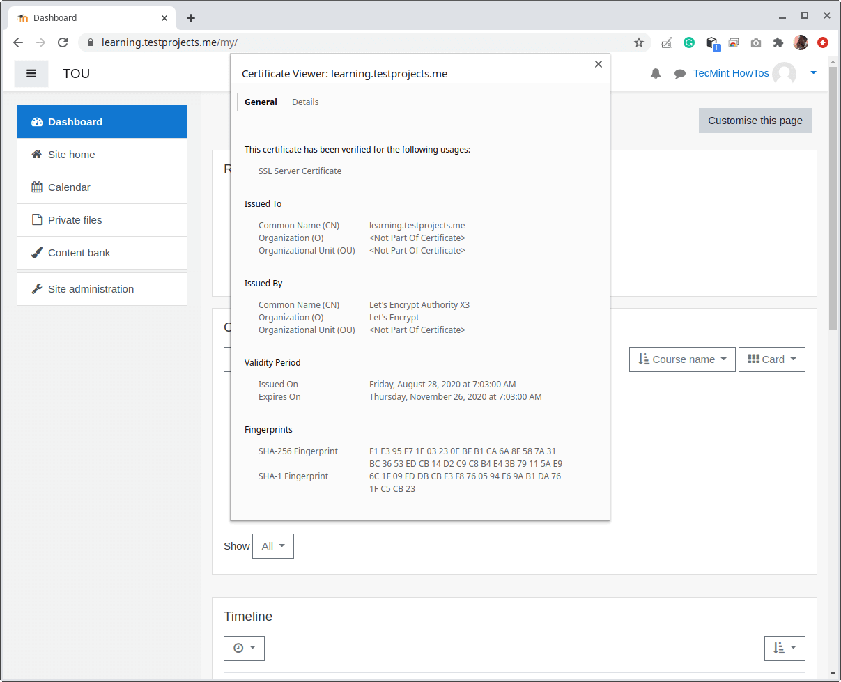 Verify HTTPS on Moodle