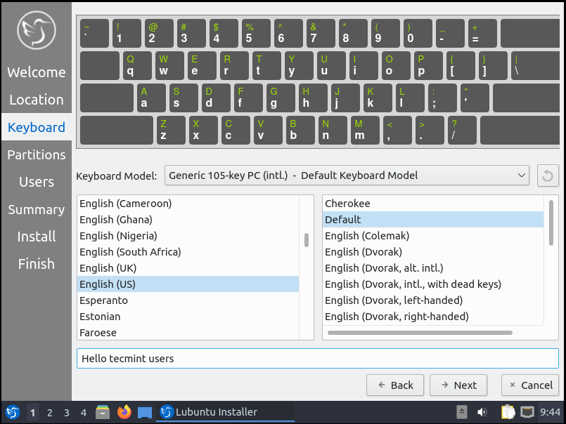 Choose Keyboard Layout