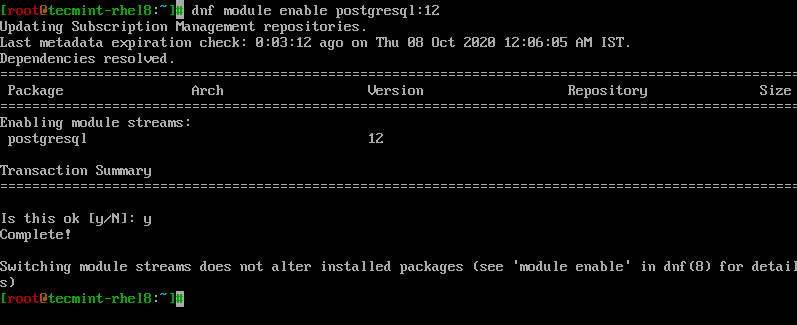 Enable Module for PostgreSQL