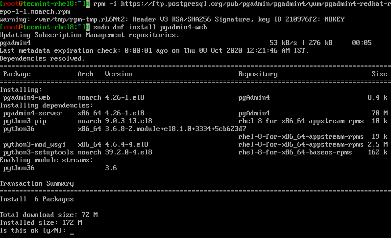 Install Pgadmin4 in RHEL 8