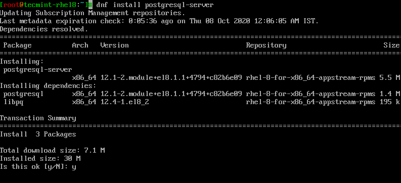 Install PostgreSQL in RHEL 8