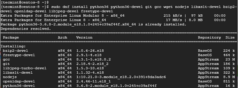 Install Python 3 in CentOS 8