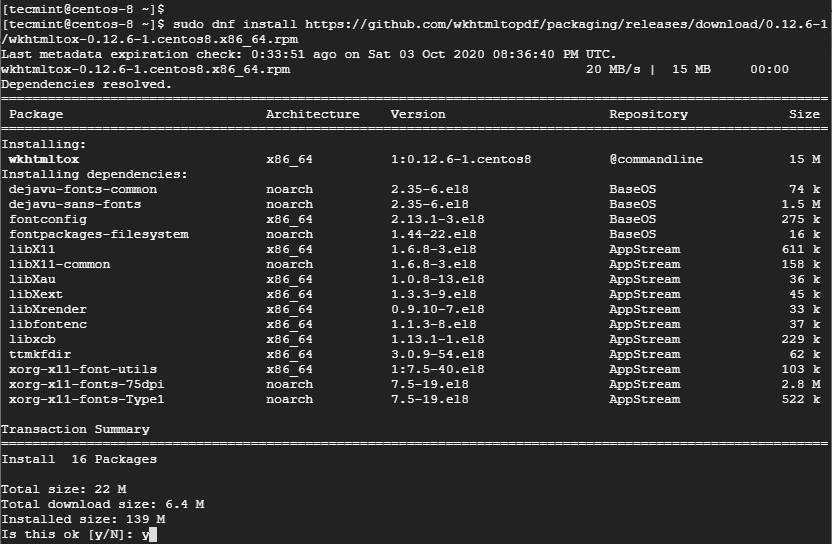 Install Wkhtmltopdf in CentOS 8