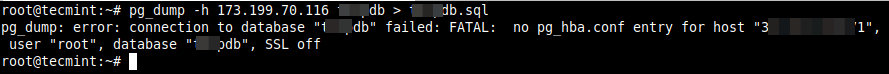 PostgreSQL Database Connection Error