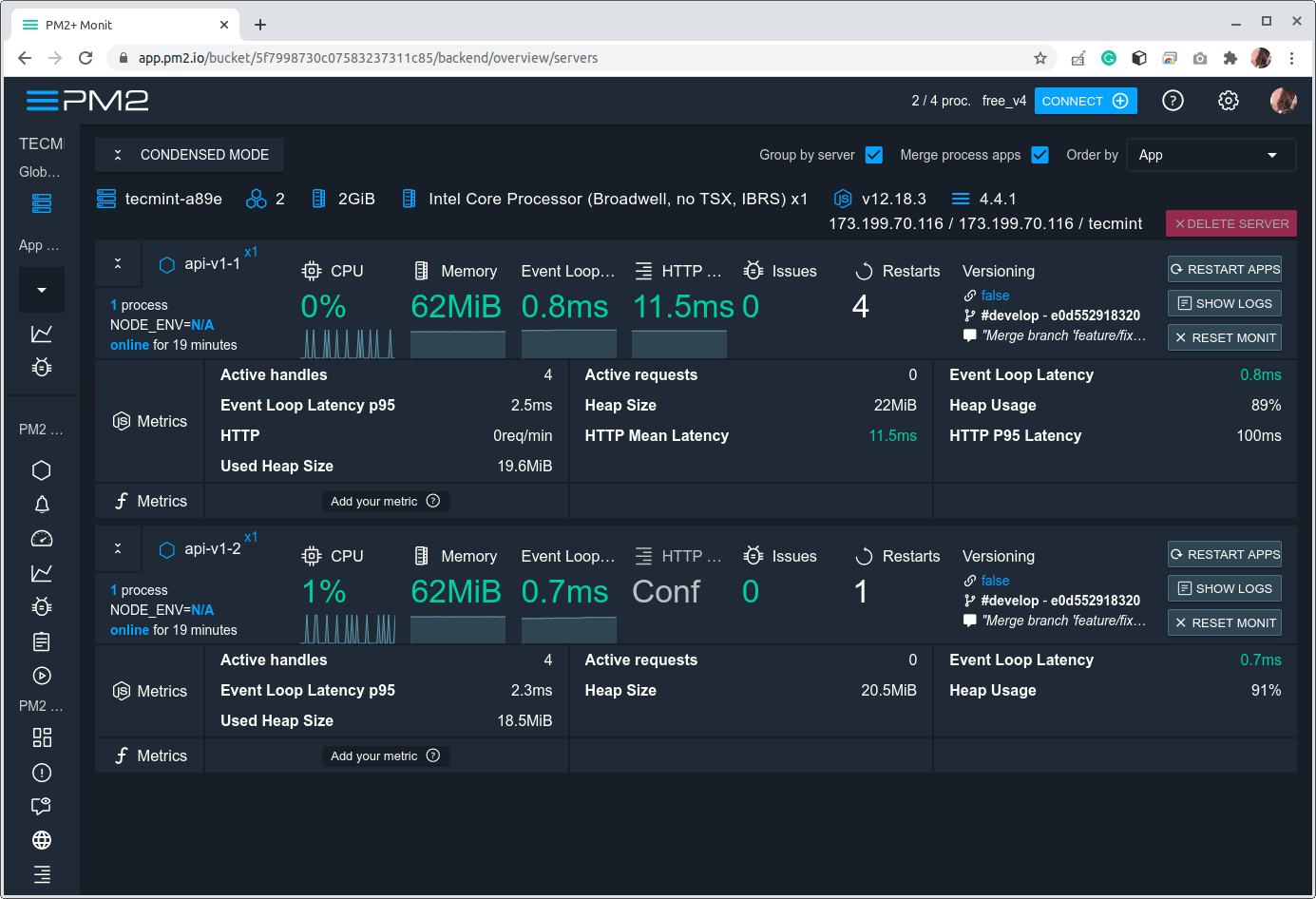Monitor Nodejs Applications from PM2.io Dashboard