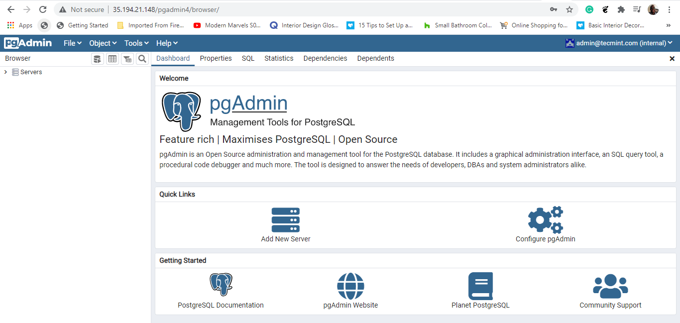 pgadmin4 Dashboard