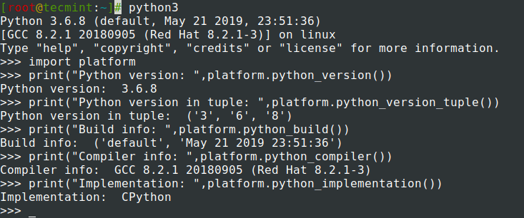Verificar la información de Python