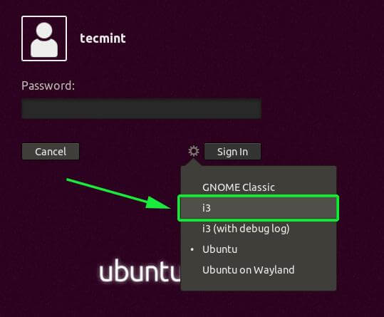 Select i3 Window Manager