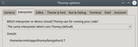 Set Thonny Python Interpreter