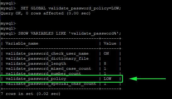 Change Mysql Password Policy