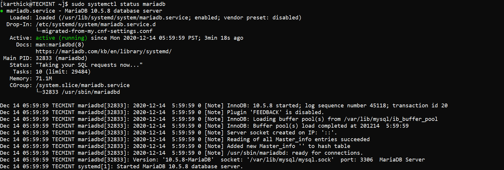 Check MariaDB Status