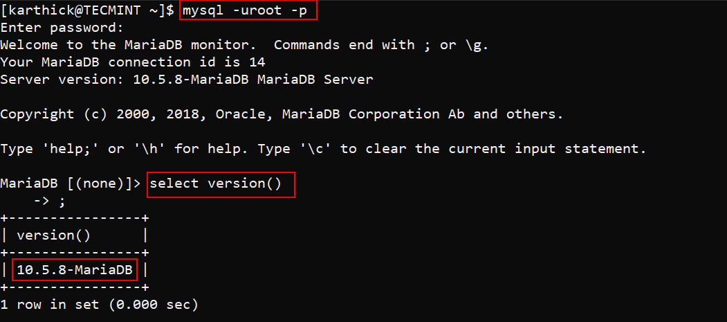 Connect to MariaDB Shell