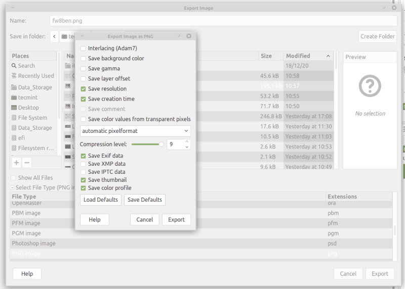 Image Compression Level in Gimp