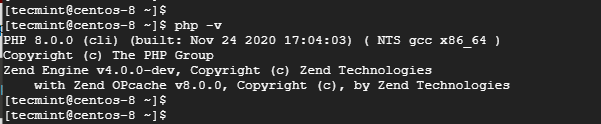 Verify PHP 8 from Command-line