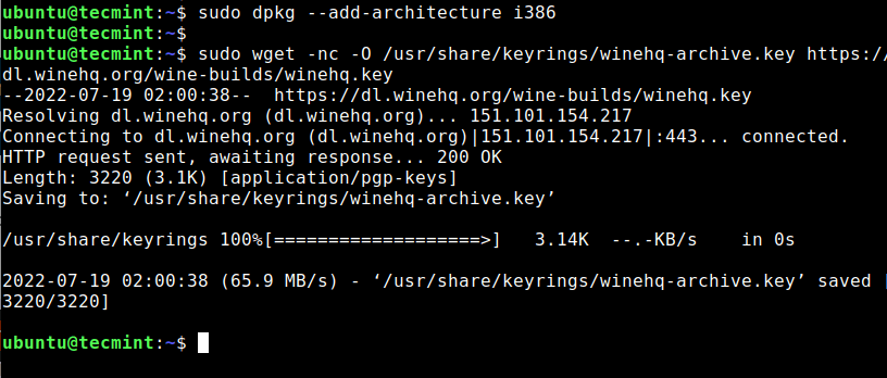 Add Wine Key in Ubuntu