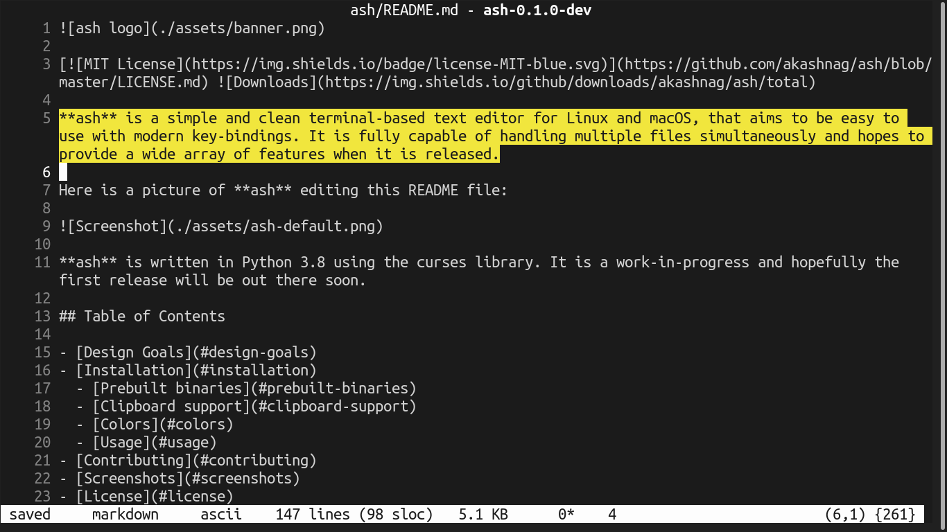 Ash - Moderne Terminal Tekstredigerer