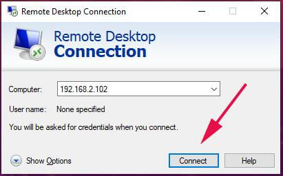 Connect the remote Ubuntu system to the RDP