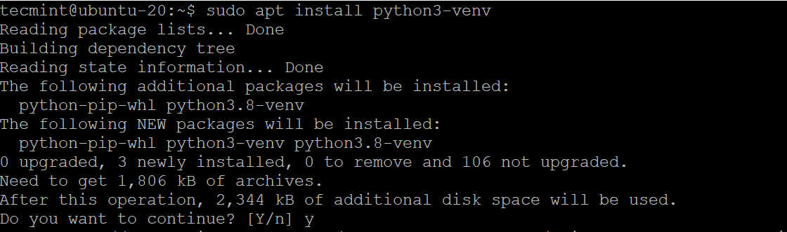 Install python3-venv in Ubuntu