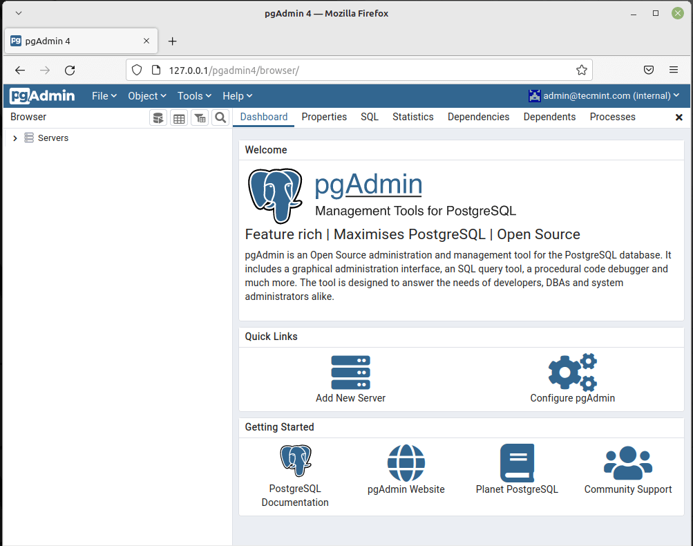 Pgadmin4 Web Dashboard