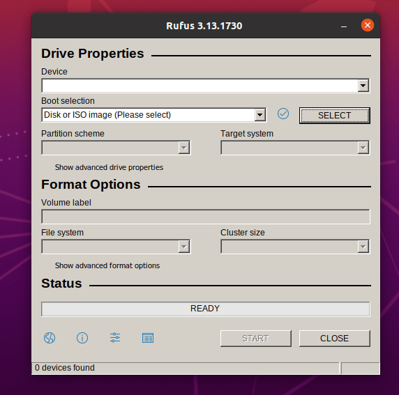 Rufus Programe ejecutándose en Ubuntu