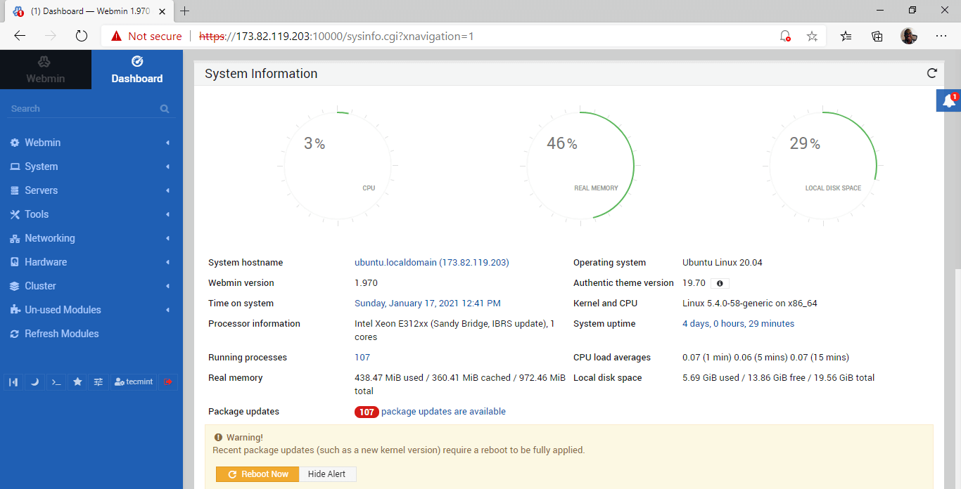 Webmin Admin Dashboard