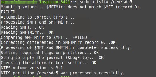 Fix NTFS error failed