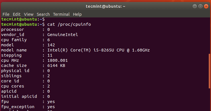  Verificar la información de la CPU de Linux 