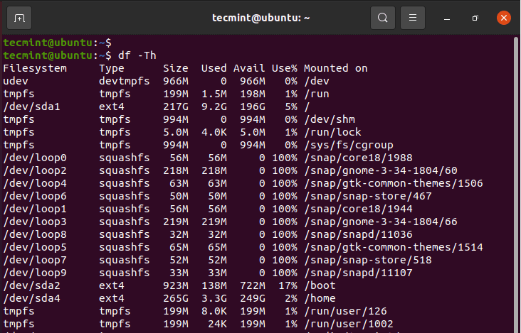 Check Linux Filesystem Disk Usage