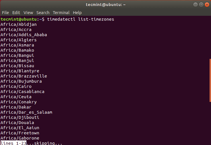 Check Linux Timezones