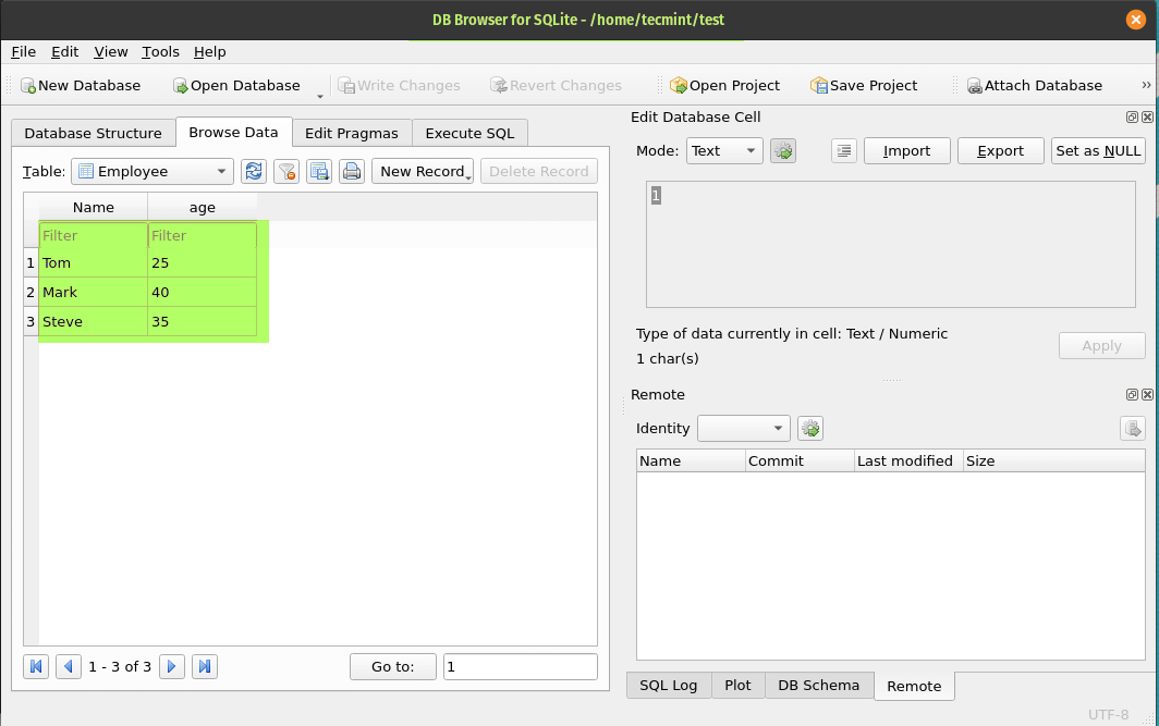 SQLite database browser