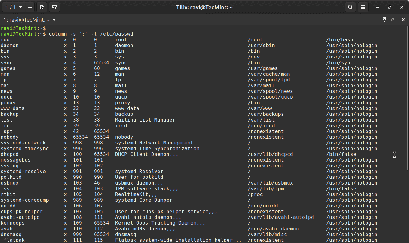 Setting a Colon Delimiter for Table Format