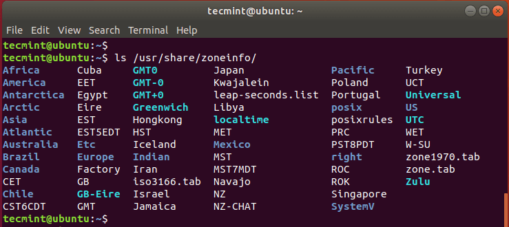 Ver zonas horarias de Linux 