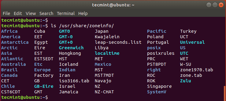 View Linux Timezones