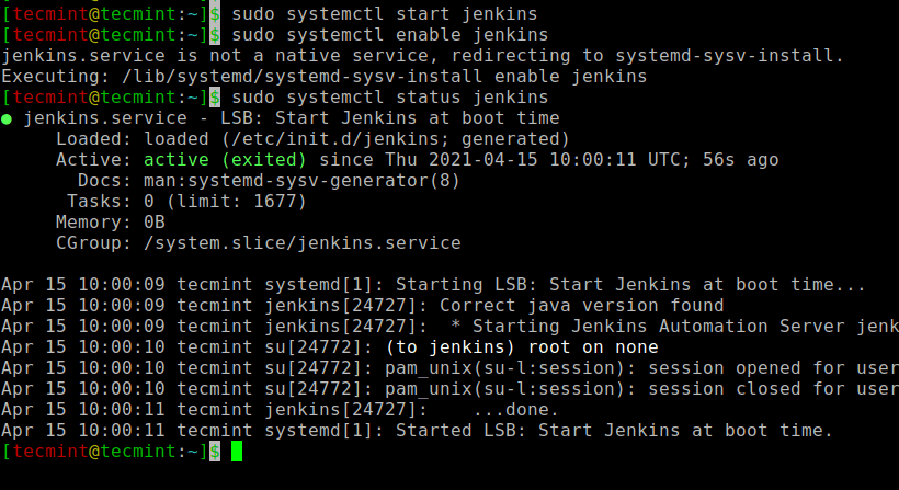 Check the Jenkins status on the Ubuntu server