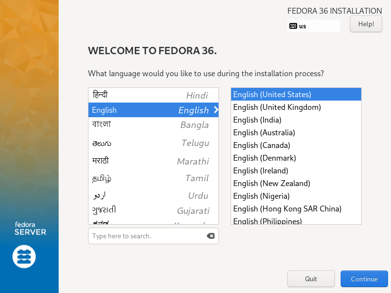Fedora Installation Language