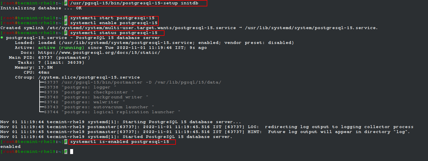 Initialize PostgreSQL on RHEL 9