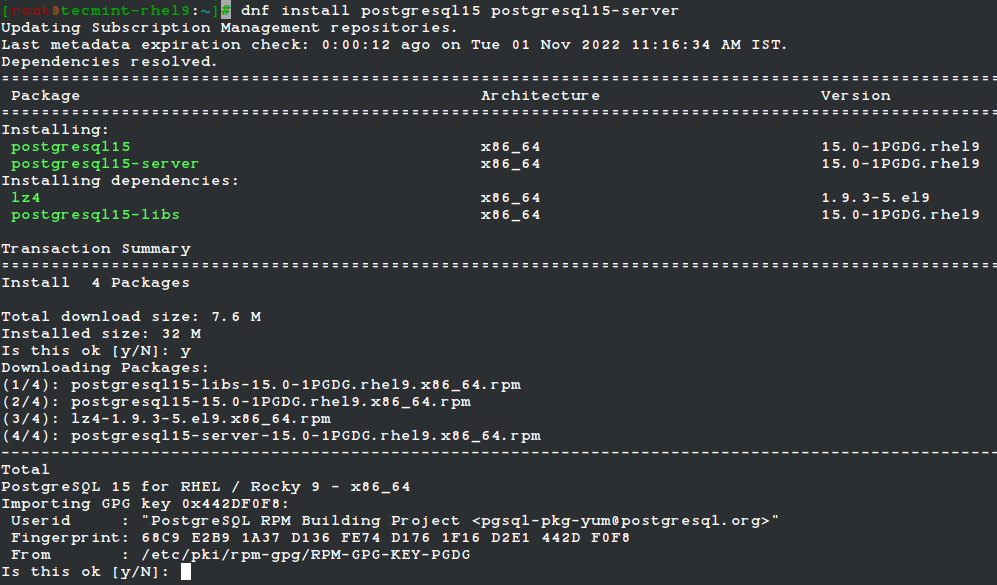 Install PostgreSQL on RHEL 9