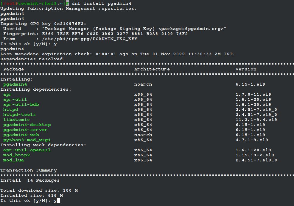 Install pgAdmin on RHEL 9