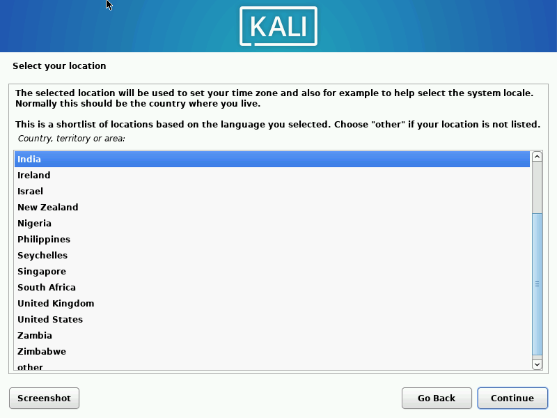 Kali Linux Country