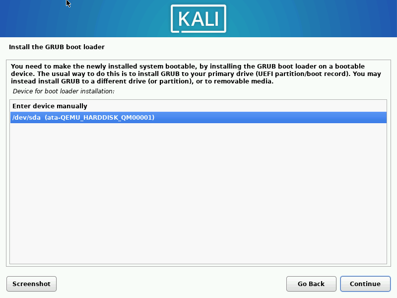 Kali Linux Grub Installer Disk