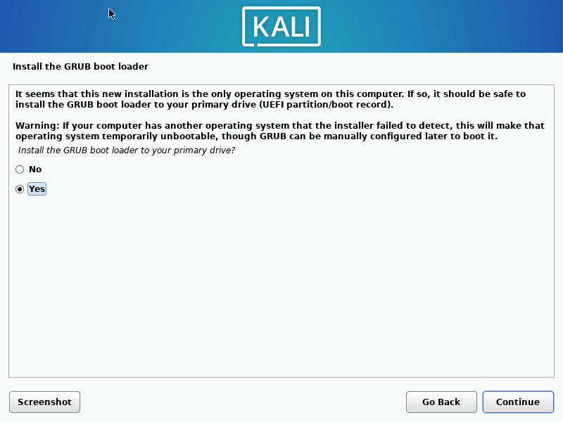 Kali Linux Grub Installer