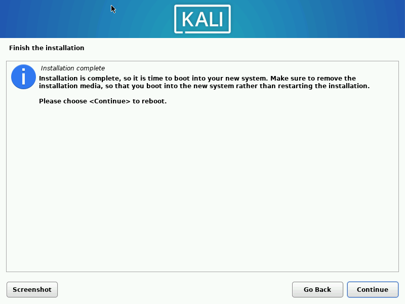 Kali Linux Installation Completed