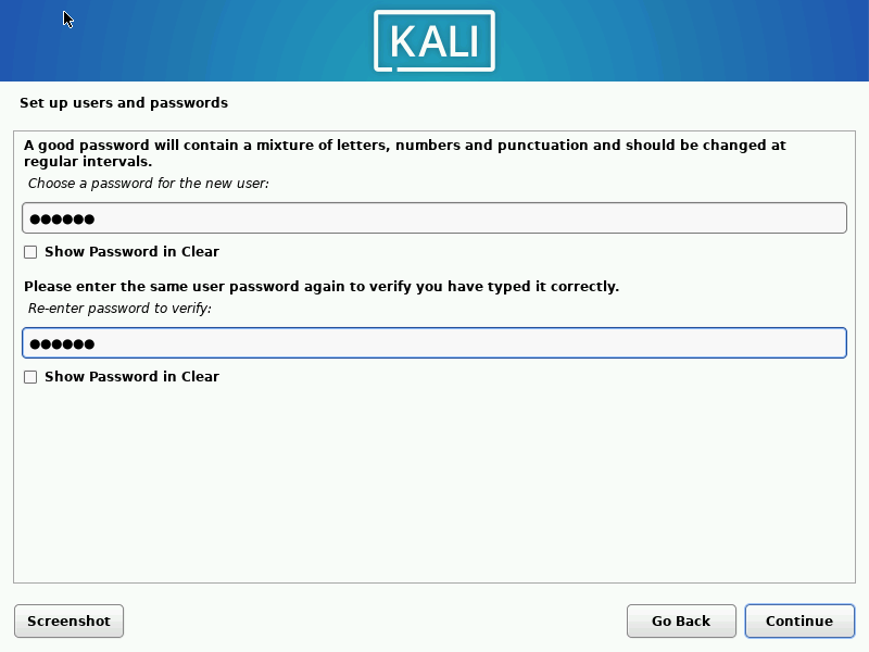 Kali Linux User Password