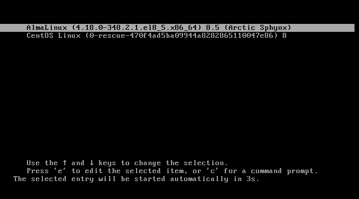 AlmaLinux Grub Boot Menu