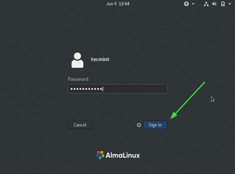 AlmaLinux Login Screen