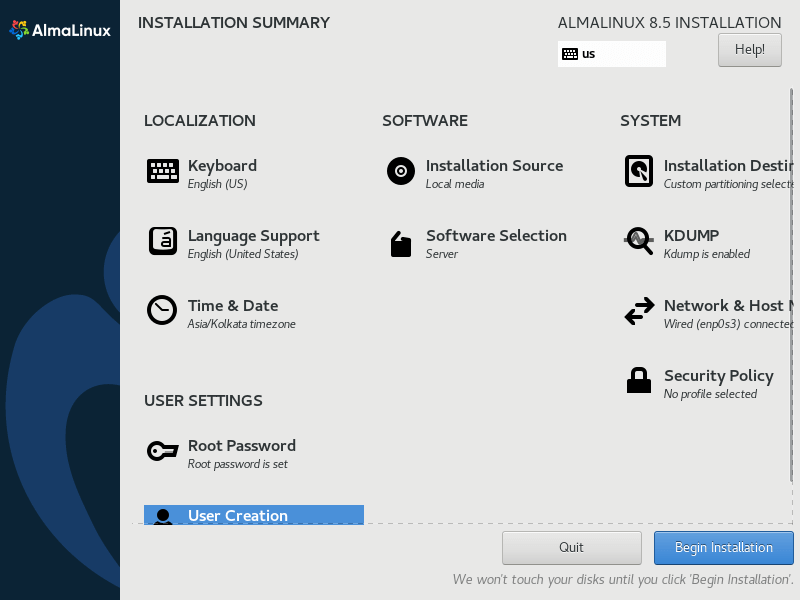 Begin AlmaLinux Installation