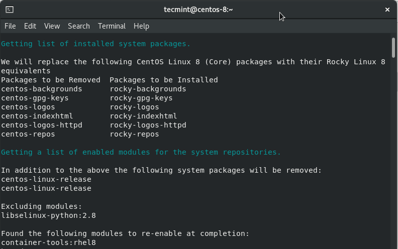 Eliminación de repositorios de CentOS 8 con Rocky Linux