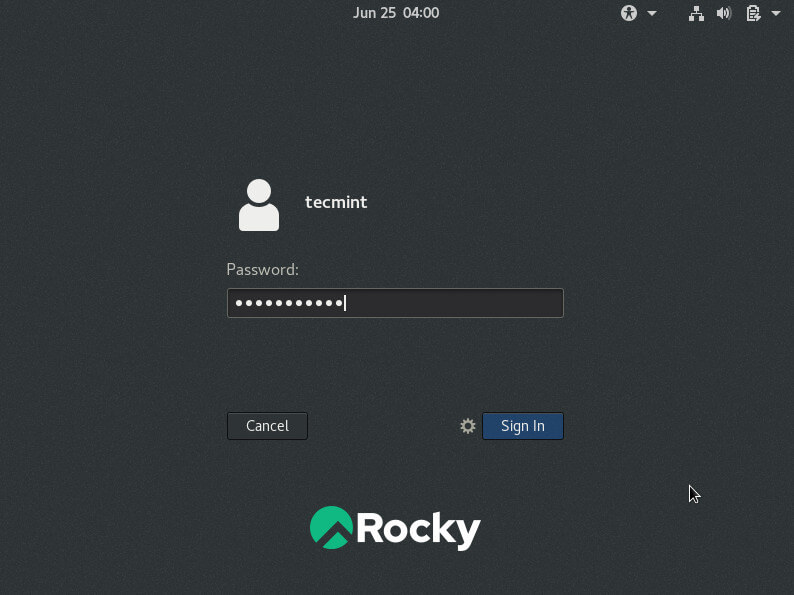 Inicio de sesión de Rocky Linux