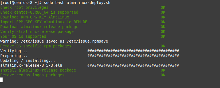 Run AlmaLinux Migration Script